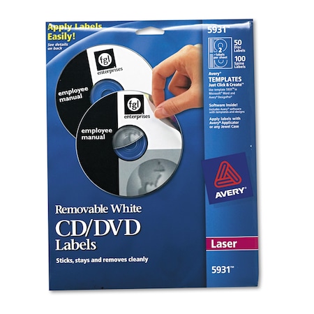 AVERY DENNISON Cd/Dvd Labels, White, PK50 5931